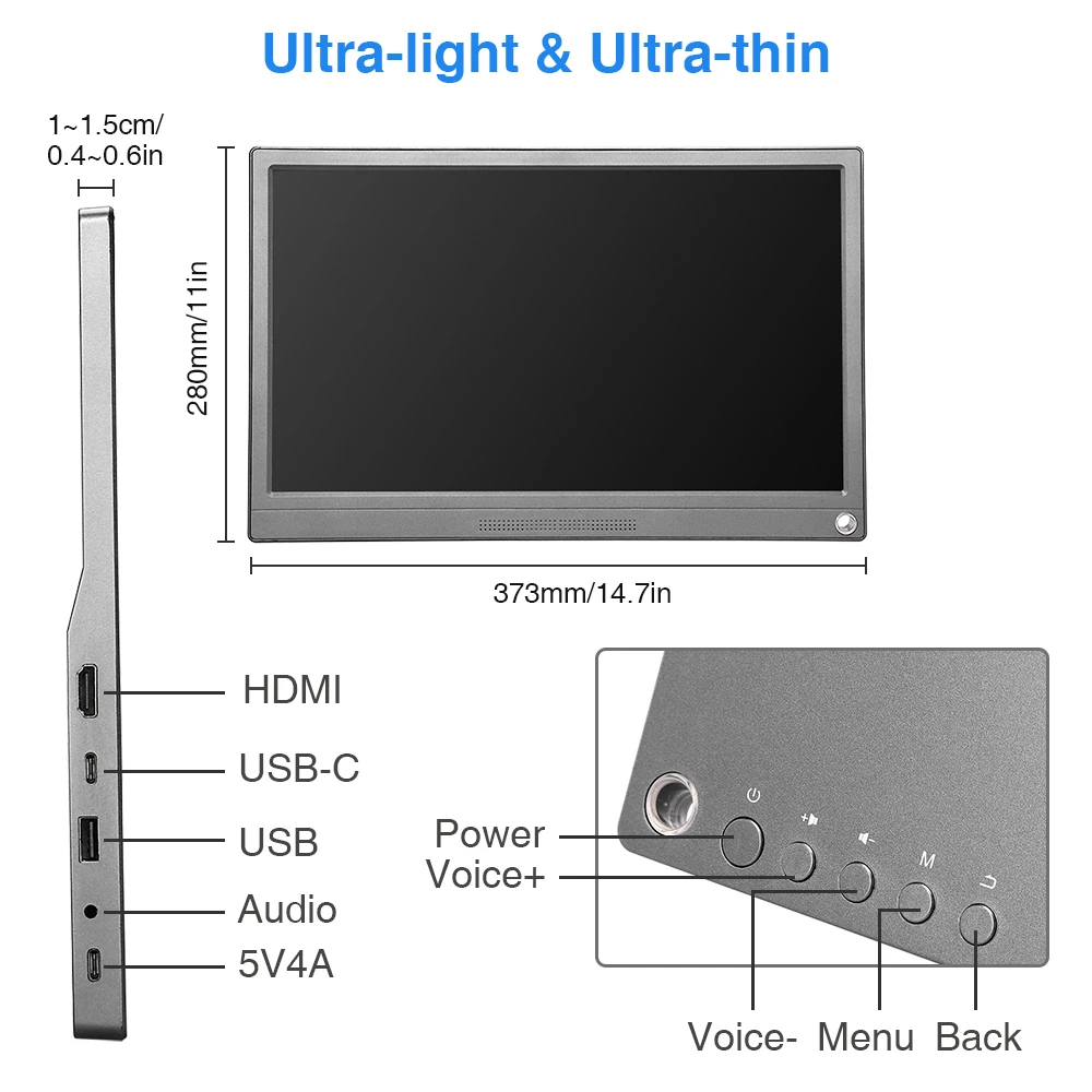 Eyoyo EM15U Портативный игровые мониторы 15 6 Тип USB C Hdmi ips 1080p FHD дисплей для PS4/3 ноутбук