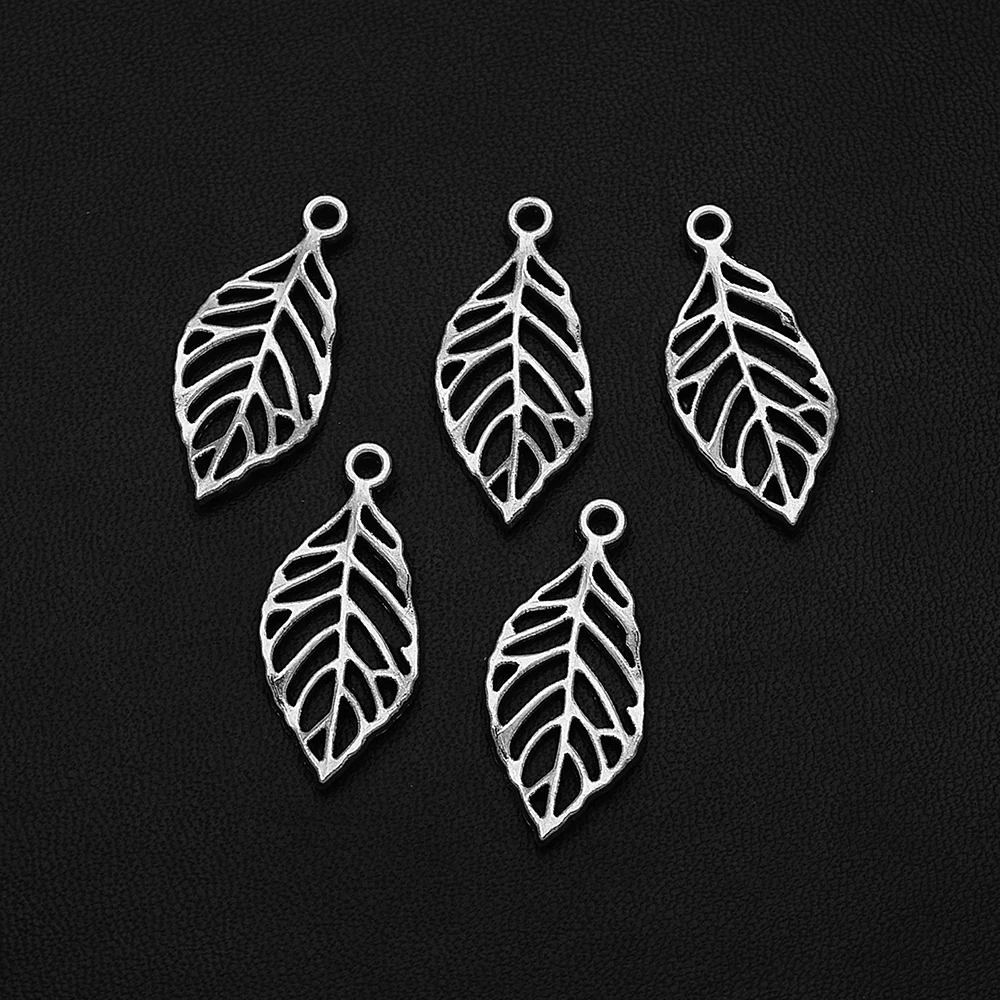 

Подвеска в виде листа с серебряным покрытием, 14 х28 мм, 20 шт./лот