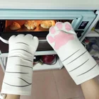 Хлопковые изоляционные перчатки для выпечки, Длинные рукавицы с 3D рисунком животных, кошек, лап для духовки, микроволновые термостойкие Нескользящие перчатки, 1 шт.