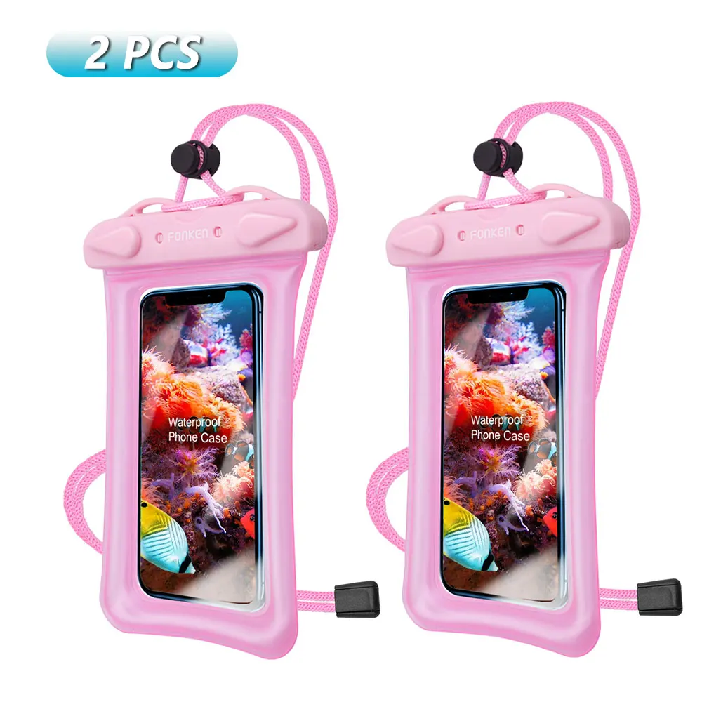 2pcs pink case FONKEN Подушка Безопасности плавающий Водонепроницаемый чехол для телефона смартфон подводный сухой мешок IPX8 чехол для хранения для универсального сотового телефона Android - Цвет: 2pcs pink case