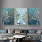 Постер с изображением лесного пейзажа в скандинавском стиле, оленя, картины для интерьера, настенные художественные украшения для эстетического декора комнаты