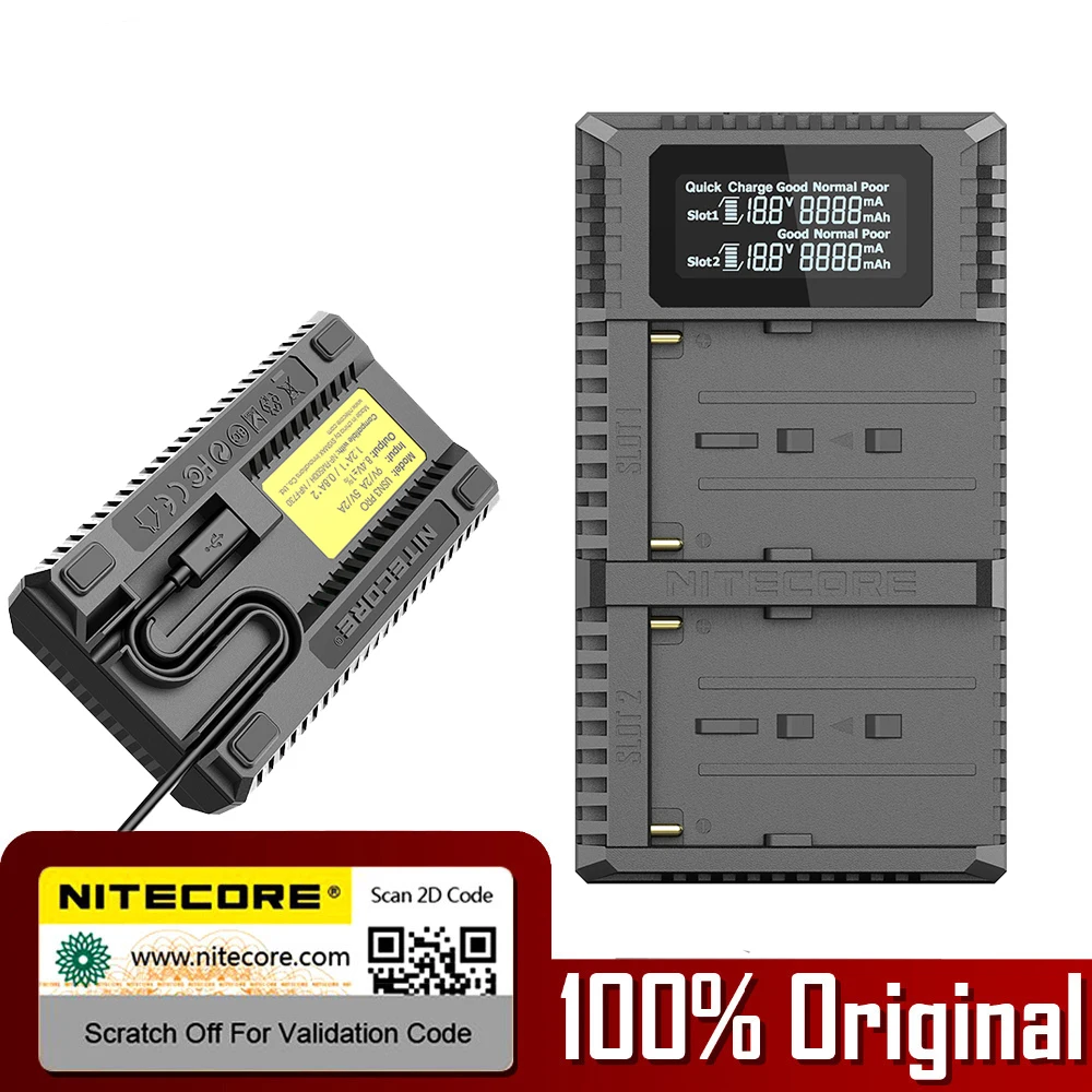 Зарядное устройство Nitecore USN3 Pro с двумя слотами USB QC для камер Sony NP-FM500H NP-F550 NP-F970 F550