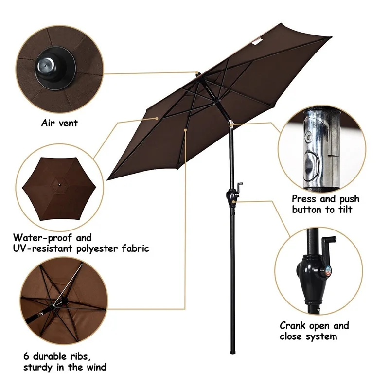 

6.3ft Outdoor Patio Easy Tilt Umbrella Sunshade Cover Brown Patio Umbrella OP3686