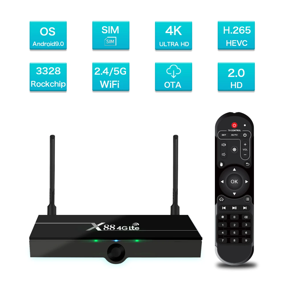 X88 4G lte tv Box Android 9 0 2 Гб ram 16 Google Voice Assistant RK3328 четырехъядерный 4/5G Wi Fi YouTube 4K с нано сим