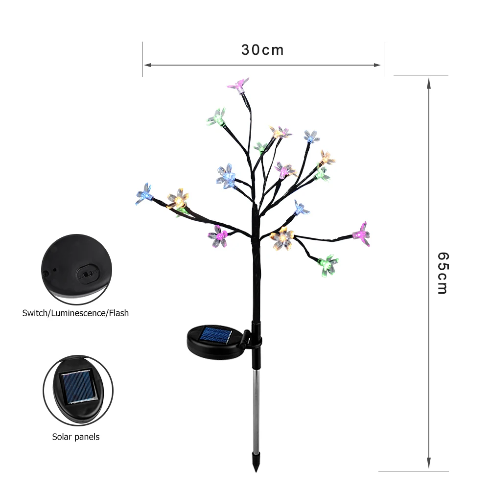 

2pcs LED Solar Light Colorful Cherry Blossom Sakura Waterproof Outdoor Garden Lawn Stakes Lamps Art For Home Courtyard Decor