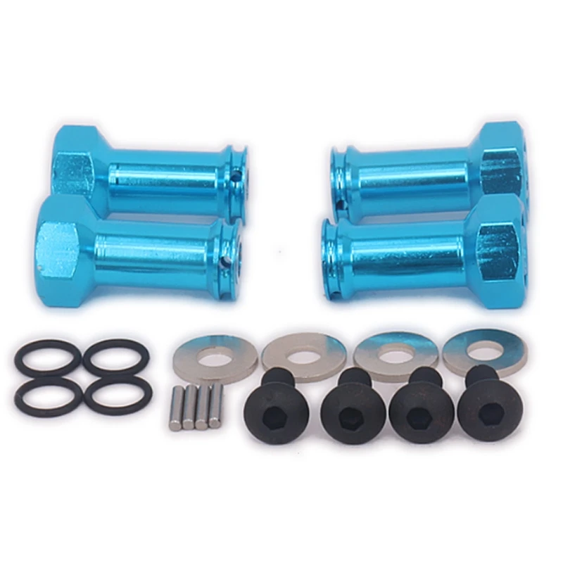 

4Pcs Metal 12Mm Hex Hub 24Mm Extension Adapter Wheel Spacer Widener & 4Pcs 75Mm Metal Blue Wheel Tire for Wl
