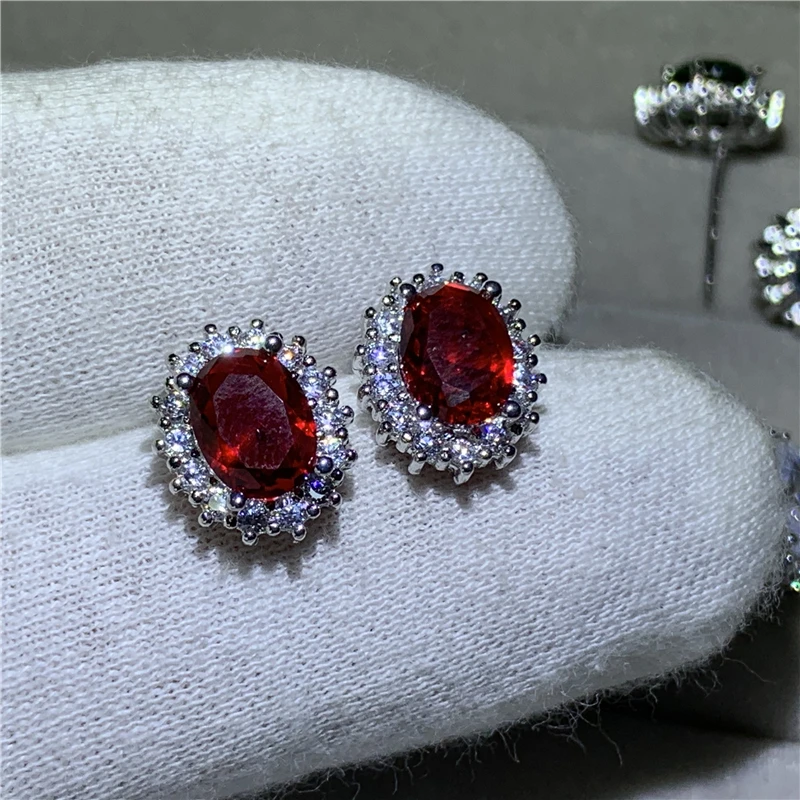 Реальные 925 стерлингового серебра принцесса Диана серьги гвоздики с овальной