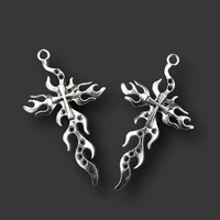 5pcs silver plated flame crosses pendants retro necklace earring accessories diy charms jewelry crafts making 6336mm a1763