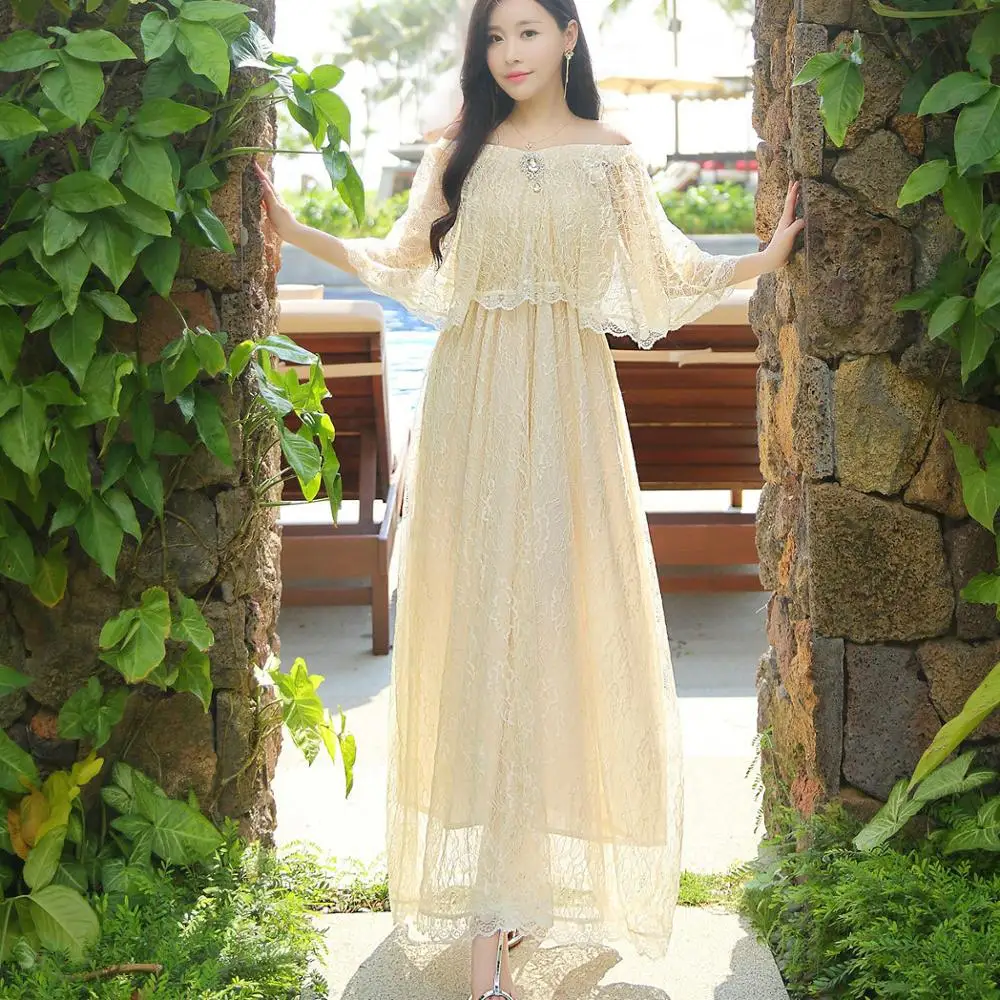 Женское длинное кружевное платье TIYIHAILEY летнее Хлопковое макси с открытыми