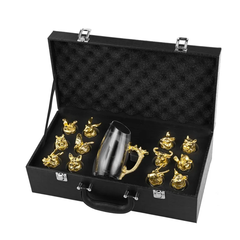 

Twelve Zodiac Liquor Wine Glass Set Household Small Wine Glasses Hip Flasks Chinese Imitation European Drinkware Exquisite Gift