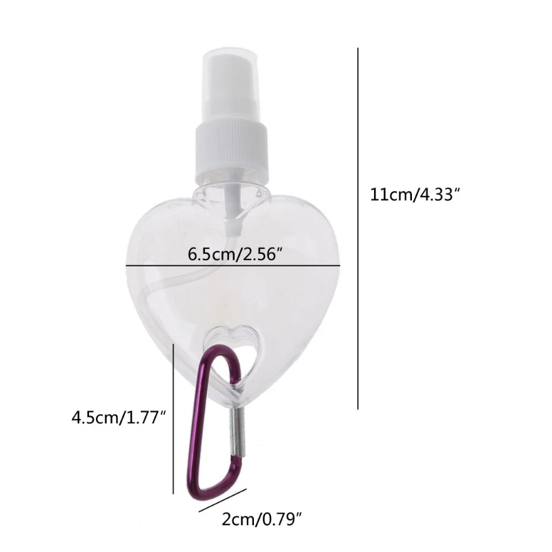 

5Pcs 50ml Reusable Portable Heart Spray Bottle Hand Sanitizer Travel Small Size Mister Bottle Holder Keychain Carriers