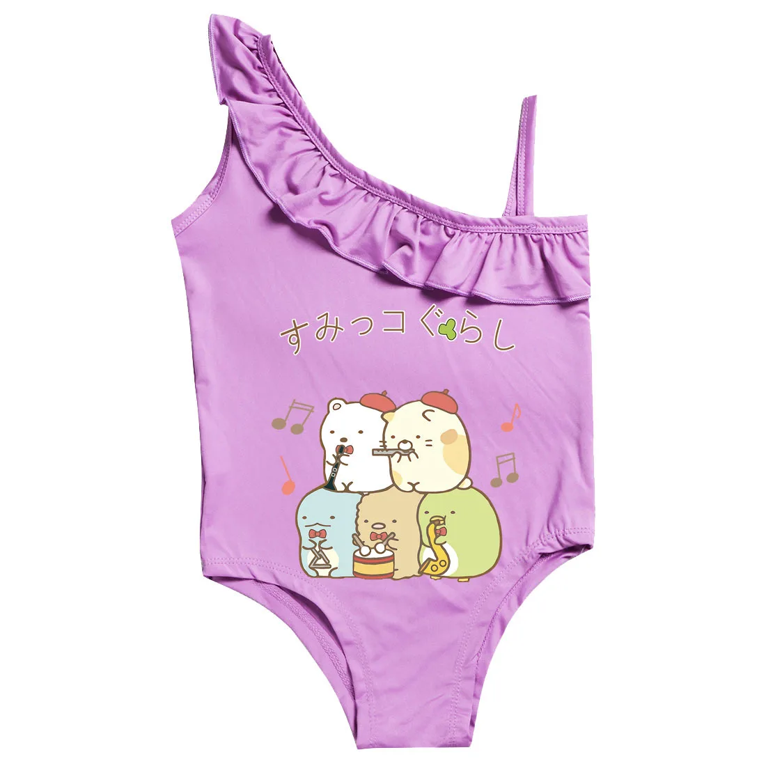 

2021 New Children's Swimwear Kids Sumikko Gurashi Clothes Girls Shoulder-shoulder One-piece Swimsuit Children Cartoon Beachwear