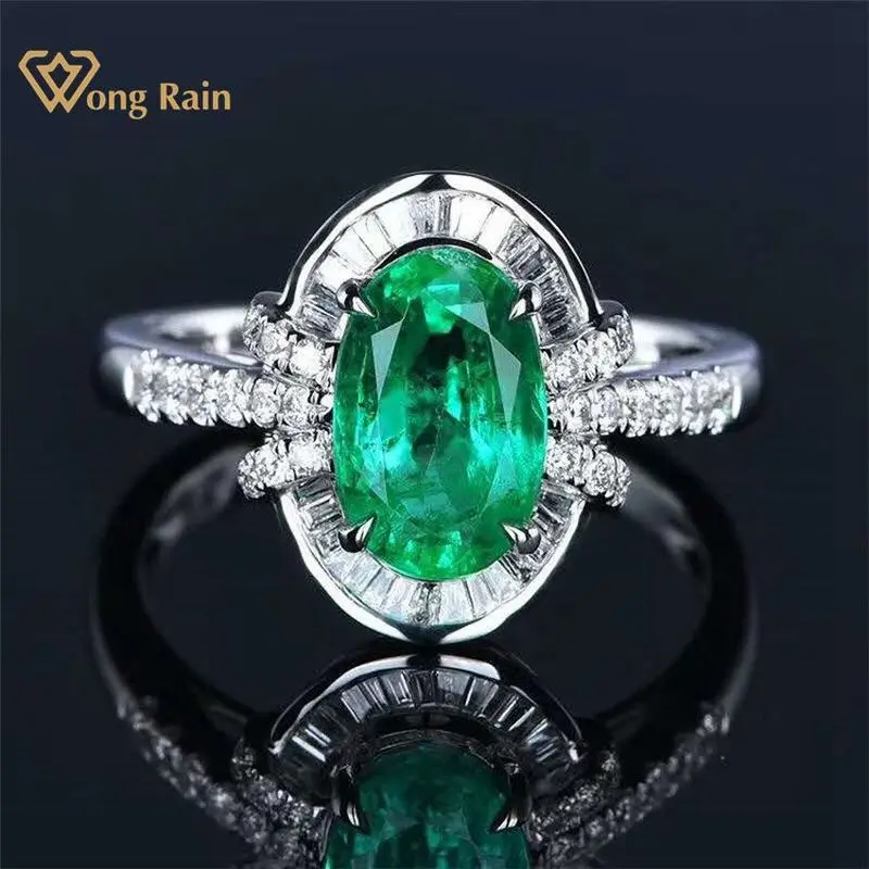

Wong Rain Vintage 100% 18K Solid Gold 1.8 CT Natural Emerald Gemstone Wedding Engagement Rings Customized Rings Fine Jewelry
