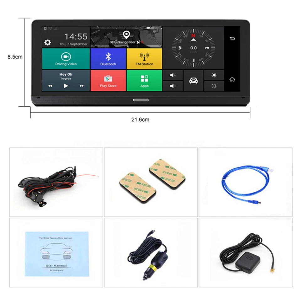 8 дюймов ips Автомобильный видеорегистратор камера Bluetooth 4G wifi Full HD 1080P двойной