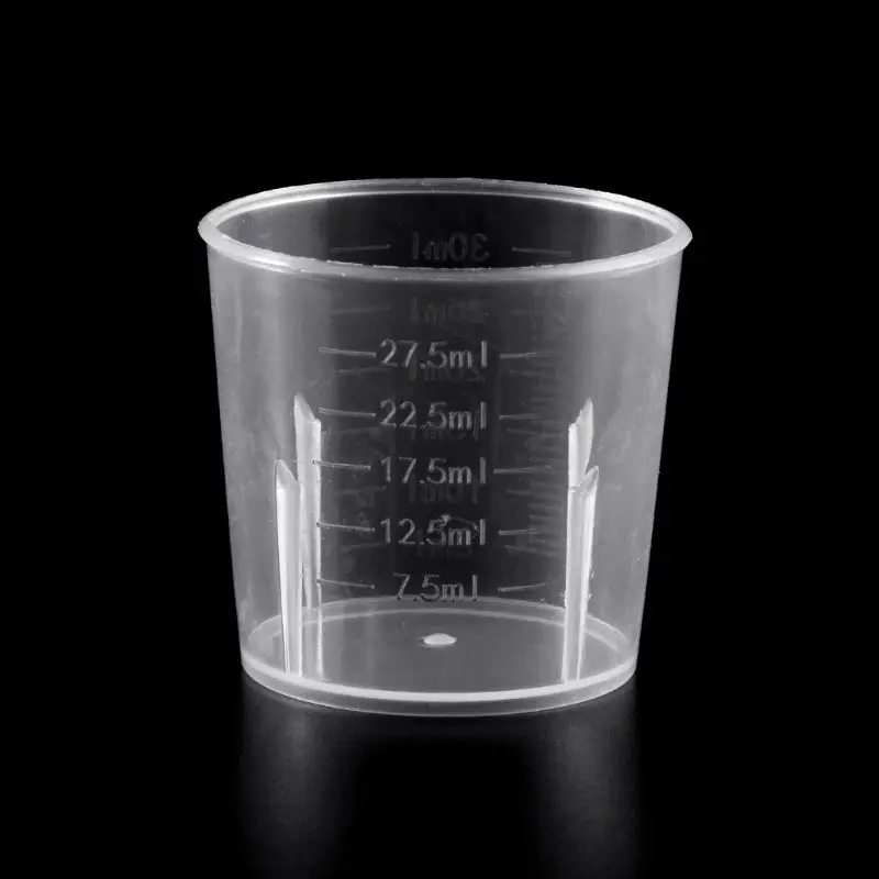 

G92E 10Pcs Laboratory Bottle Lab Test Measuring 30ml Container Cups with Plastic Liquid Measuring Cups