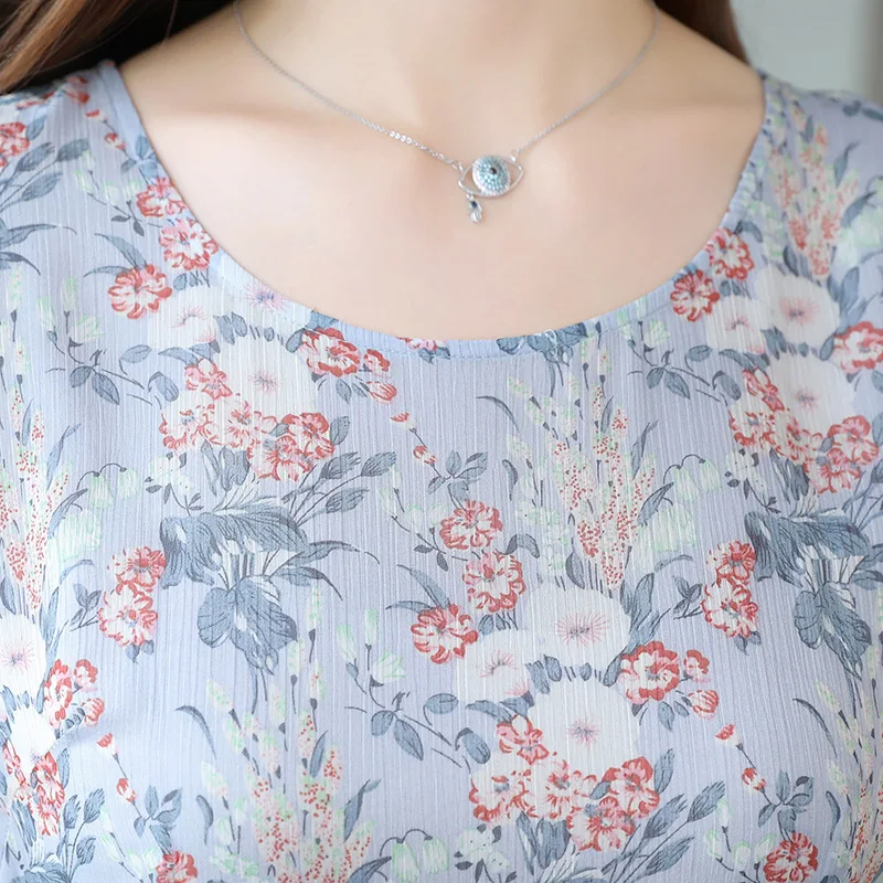 Женское платье средней длины летнее из шелка тутового шелкопряда с цветами #