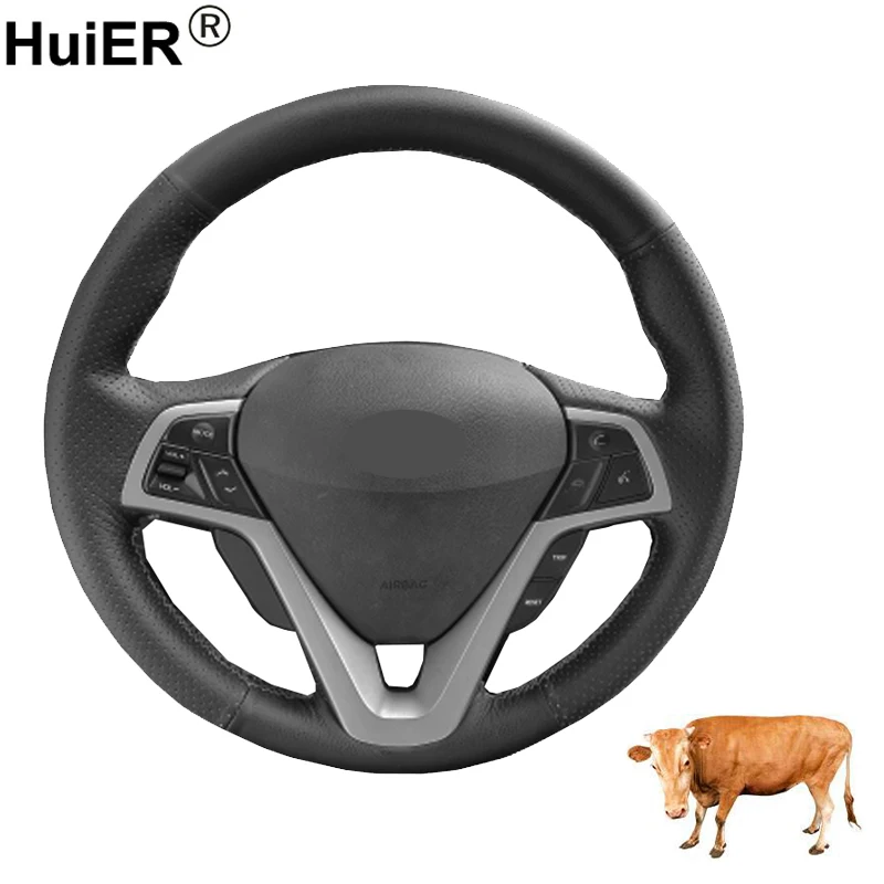 

Hand Sew Car Steering Wheel Cover Braid Cow Leather For Hyundai Veloster 2011 2013 2012 2014 2015 2016 2017 Funda Volante Wrap