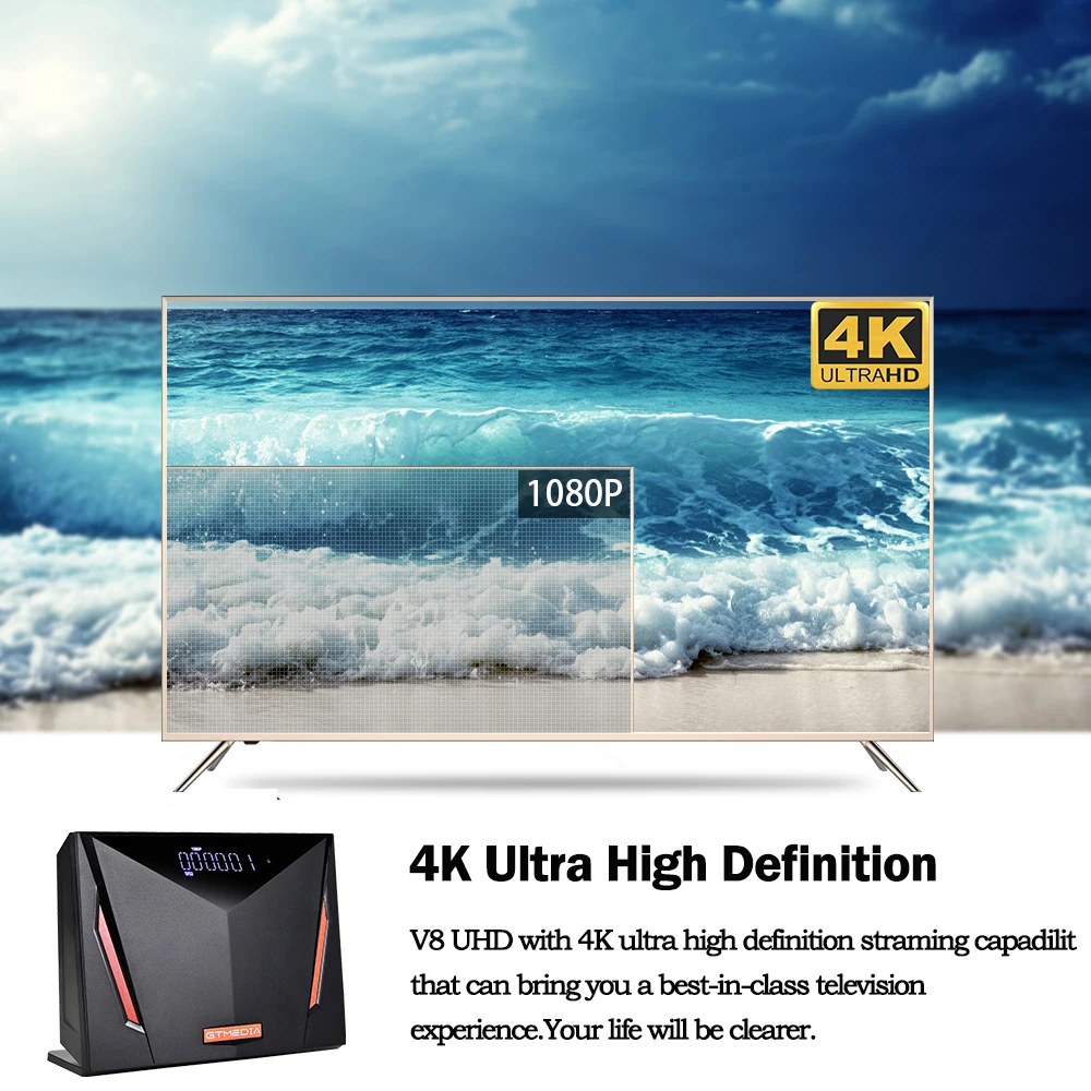 GTmedia V8 UHD 4K Satellite Receiver TV BOX DVB-S2 T2 Cable Astra H.265 Built in WIFI Ccam Oscam CA Card Scart Ship from Spain |