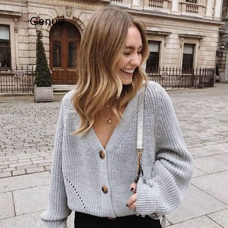 

Women Cardigans Sweater V Neck Solid Loose Knitwear Single Breasted Casual Knit Cardigan Outwear Winter Jacket Coat