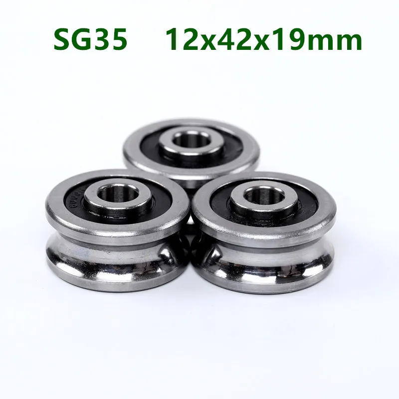 10pcs  SG35 2RS  U Groove pulley ball bearings 12x42x19 mm Track guide roller bearing SG12RS ( double row balls) ABEC-5