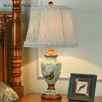 European retro painted ceramic desk lamp living room study bedroom bedside lamp American romantic flower and bird desk lamp