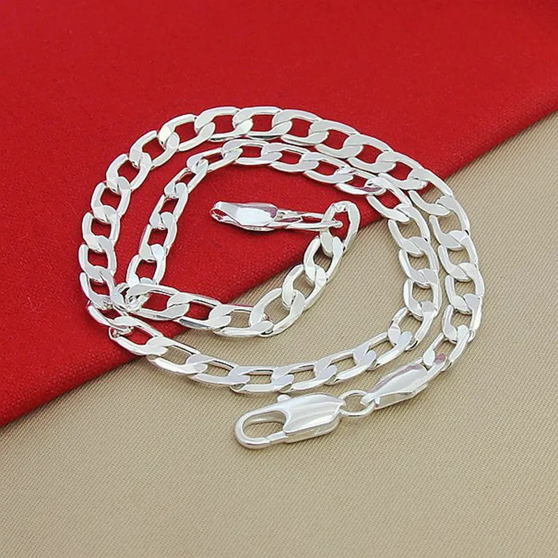 

925 Sterling Silver 8mm 24 Sideways Chain Necklace For Women Men Engagement Wedding Fashion Charm Jewelry