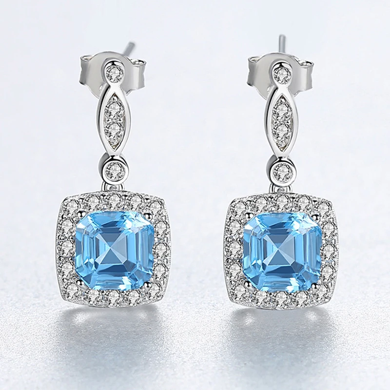 JoyceJelly Trendy 925 Sterling Silver Women Drop Earrings Jewelry Aquamarine Gemstone Fine Wedding Gift Wholesale | Украшения и