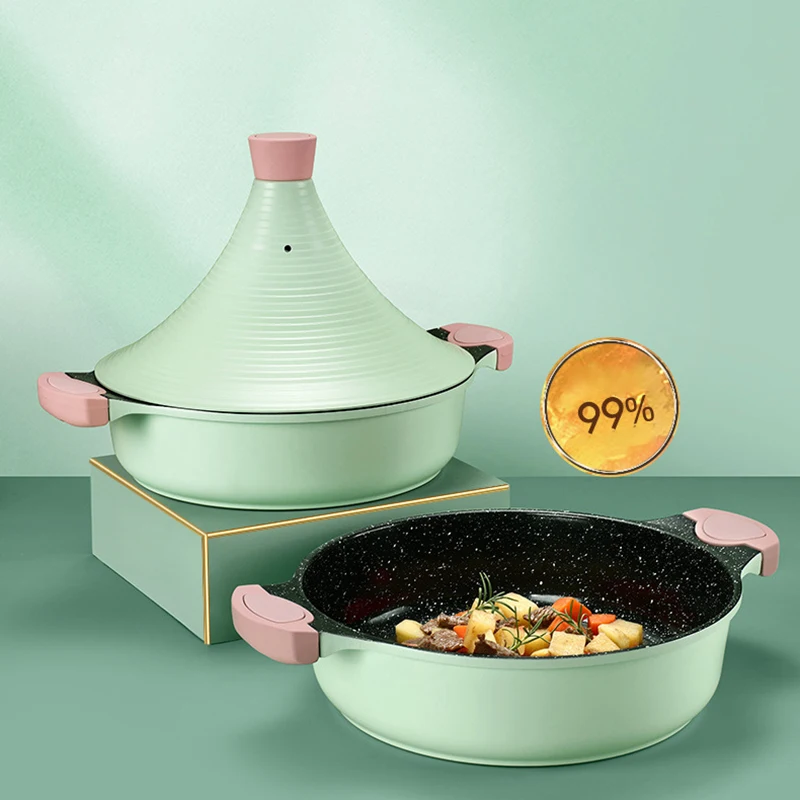 

Антибактериальная антипригарная Кастрюля OAPE объемом 4 л для индукционной плиты Maifan, домашняя глиняная кастрюля для тушения супа, риса с вен...