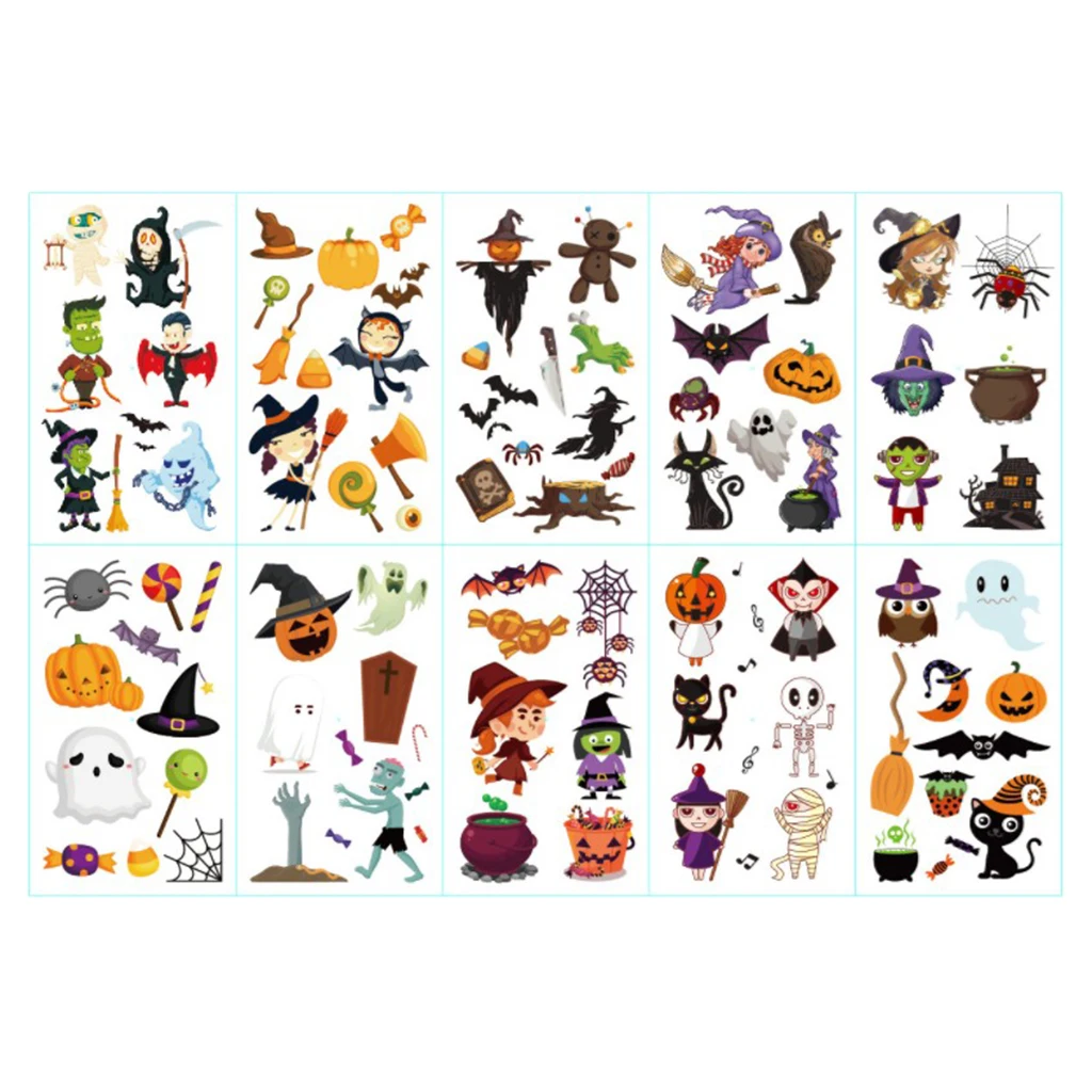 

10 Sheet Halloween Ghost Pumpkin Adhesive Sticker Temporary Stickers