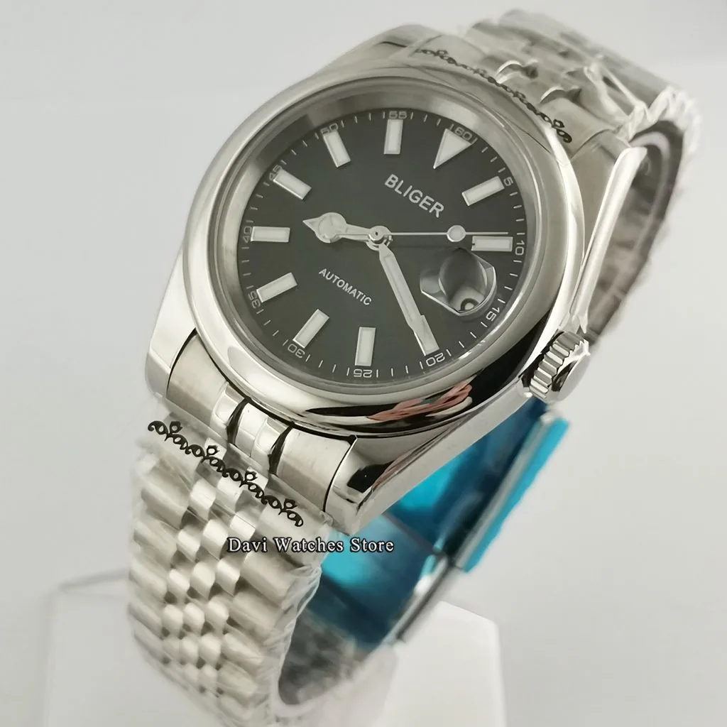 

39mm Bliger/Sterile Black Dial Silver Top Luxury Men's Watches Luminous Sapphire Glass Mechanical Automatic Movement Wristwatch