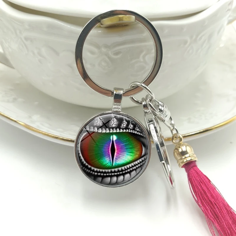 

Hot! 2019 New Key Ring Longan Glass Convex Round Pendant Key Chain Tassel Hanging Jewelry