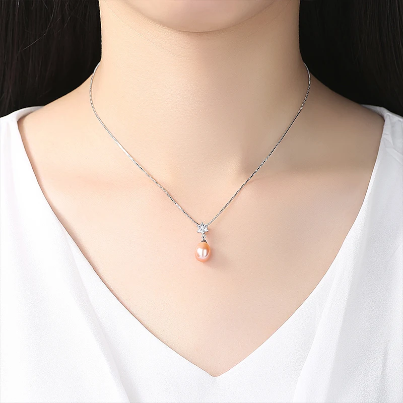 DOTEFFIL New Arrivals Necklace Natural Freshwater Pearl Pentagonal Pendant 925 Solid Silver Jewelry Women Gift | Украшения и