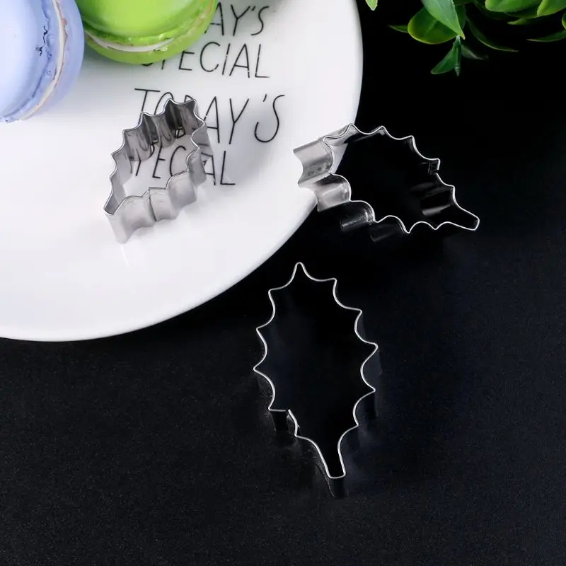 3pcs Stainless Steel Holly Leaf Cookie Cutter Christmas Biscuit Mould Mold DIY PXPC | Дом и сад