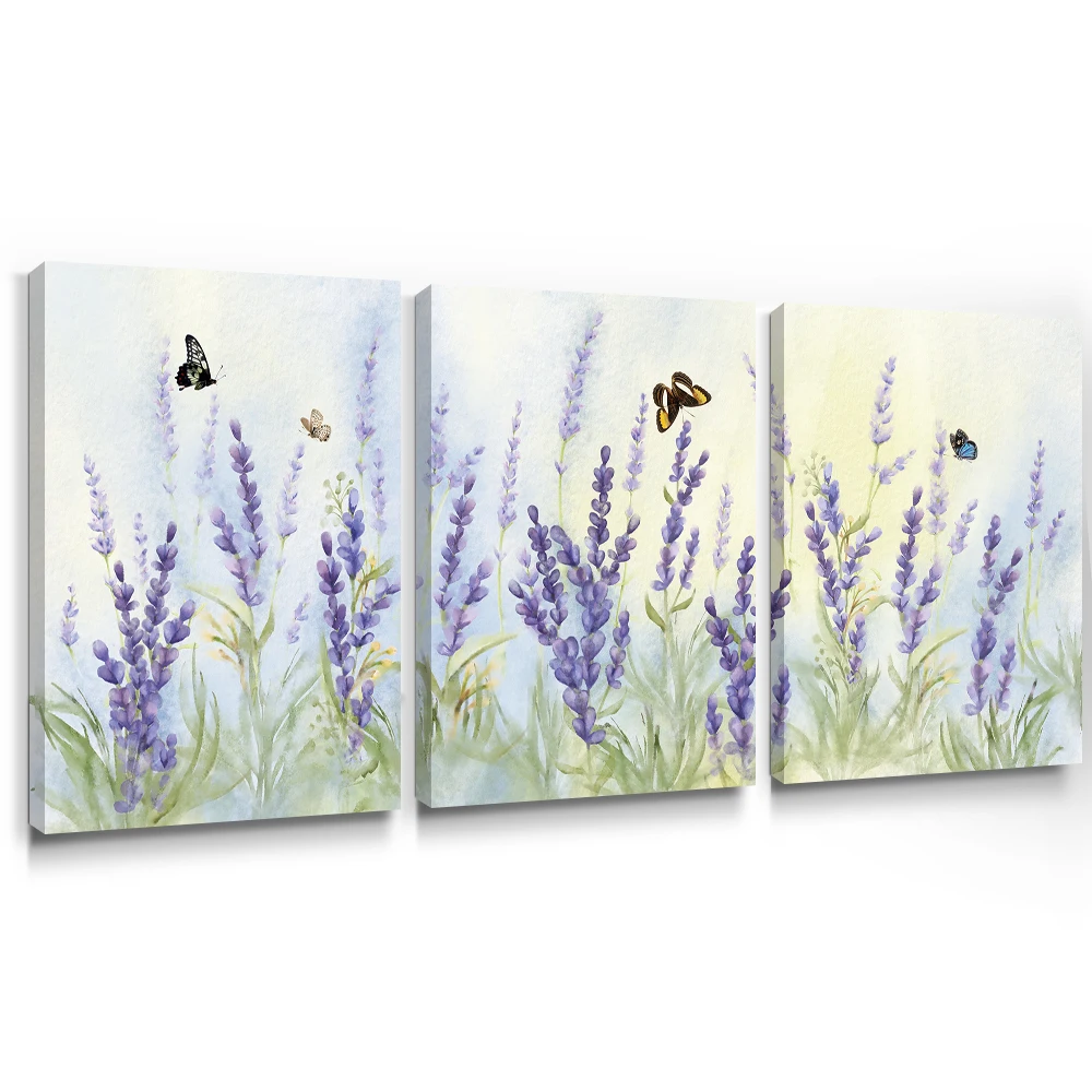 

Lavender Bathroom Prints Purple Wall Art Canvas Painting Botanical Poster for Bedroom Farmhouse Living Room Decorative Picture