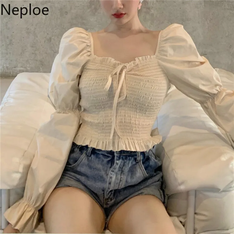 Весенние женские блузки Neploe 2021 пикантные Рубашки без бретелек с квадратным