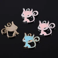 5pcs 19mm female cat bluepink enamel metal charm loose pendants beads wholesale lot for jewelry making diy charms findings
