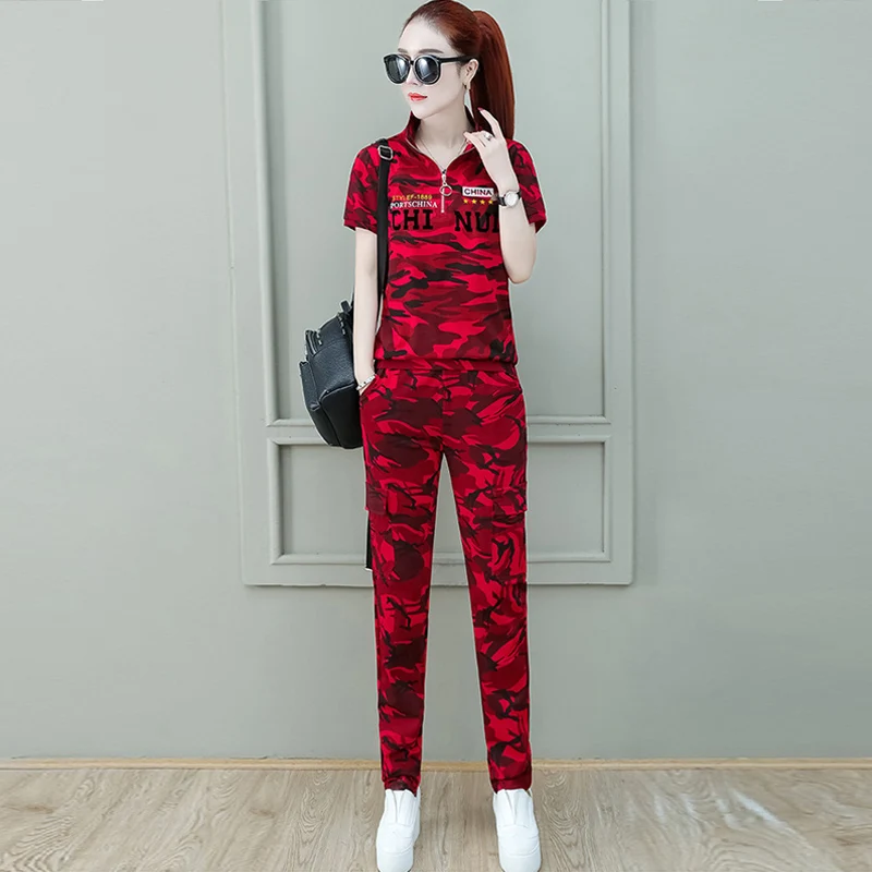 

Женский Камуфляжный спортивный костюм, комплект из двух предметов в Корейском стиле, размеры до 4xl