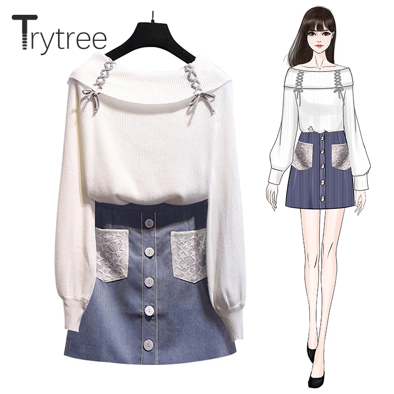 Осень зима 2020 комплект из двух предметов Trytree повседневный однотонный топ с