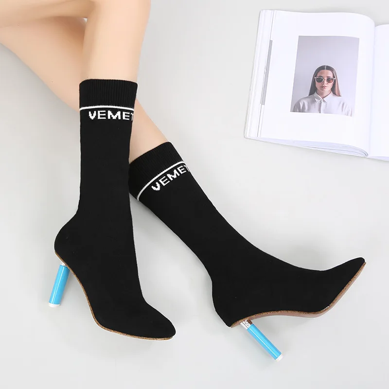 

Spring and Autumn New Knitted Fashion Women's Boots Stiletto Sock Boots Stiletto Heels