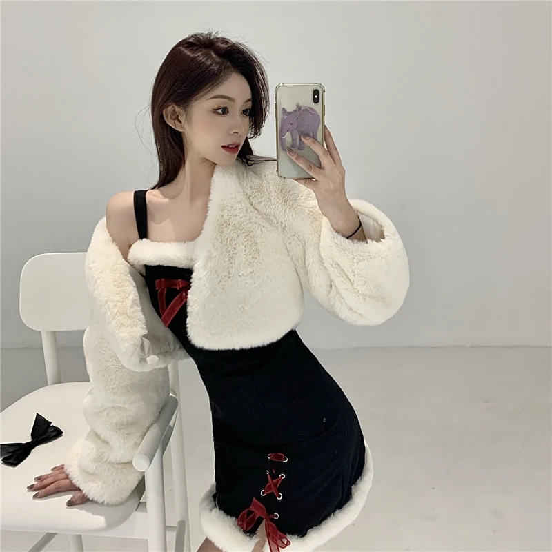 

Short Coat Imitation Fur White with Fleece Lining Thickened Women's Autumn and Winter 2021new Retro Hong Kong Style All-Match