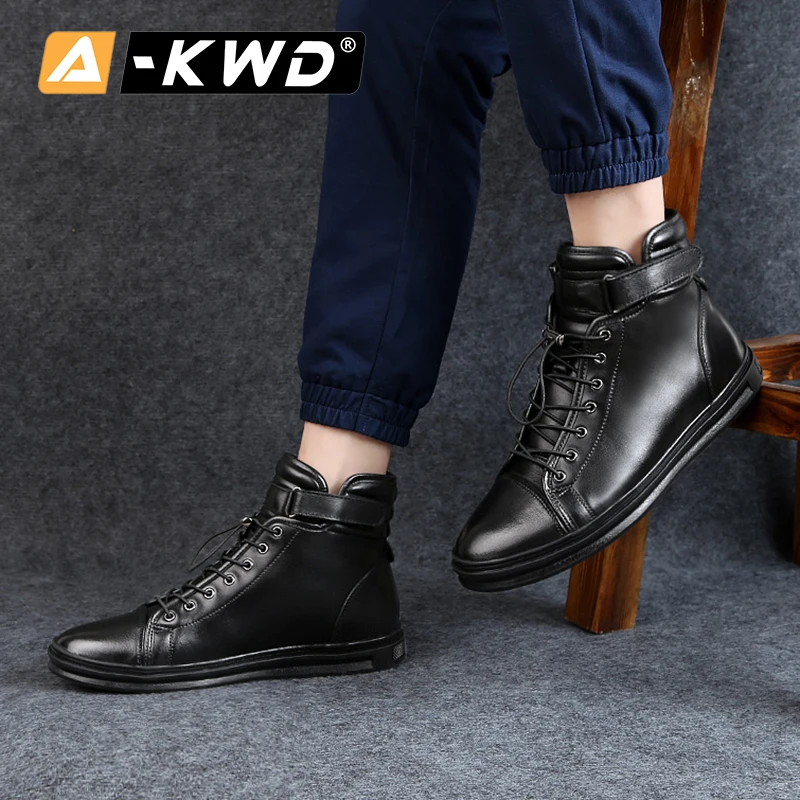 Модная обувь черного цвета на меху Роскошные мужские туфли Обувь с высоким