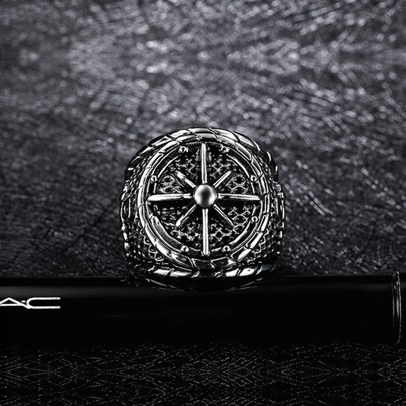 Винтажные Viking кольцо с компасом для мужчин модные якорь из нержавеющей стали