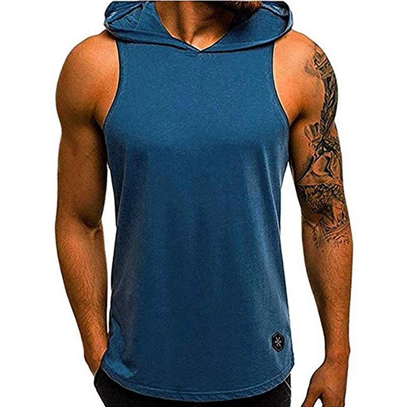 Men Sleeveless Hoodie tank top Muscle Sweatshirt Cool Cotton Hoody Bodybuilding workout Gym vest men sporting Shirt /BY | Спорт и