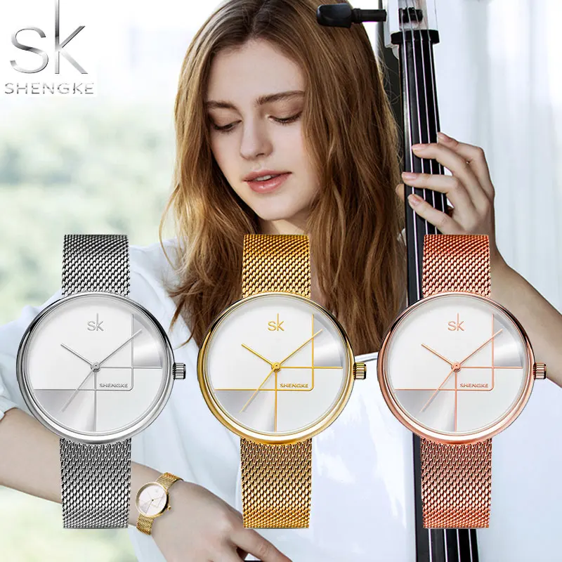 

Часы женские кварцевые с простым циферблатом, элегантные водонепроницаемые с календарем и браслетом из нержавеющей стали, с японским часов...