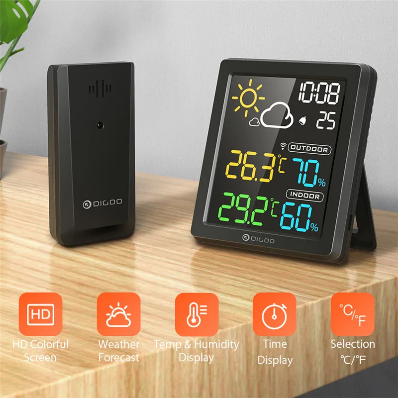 Метеостанция DIGOO DG-8647 с часами цифровой измеритель температуры и влажности ЖК