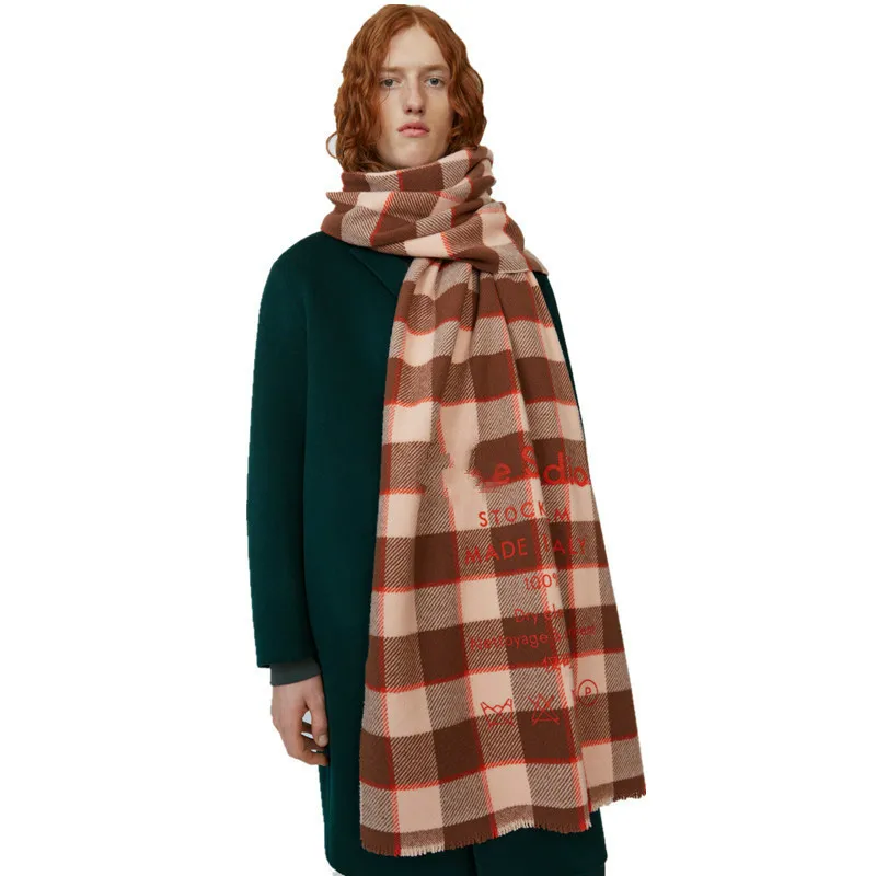 

Winter 2019 European and American AC New Type Colour Chequered tassel Imitated Cashmere Female Scarf Warm Lady Shawl Scarf