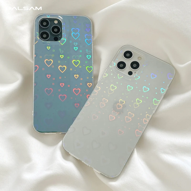 Модный прозрачный чехол с градиентным лазерным рисунком сердца для iPhone 12 11 Pro XS Max