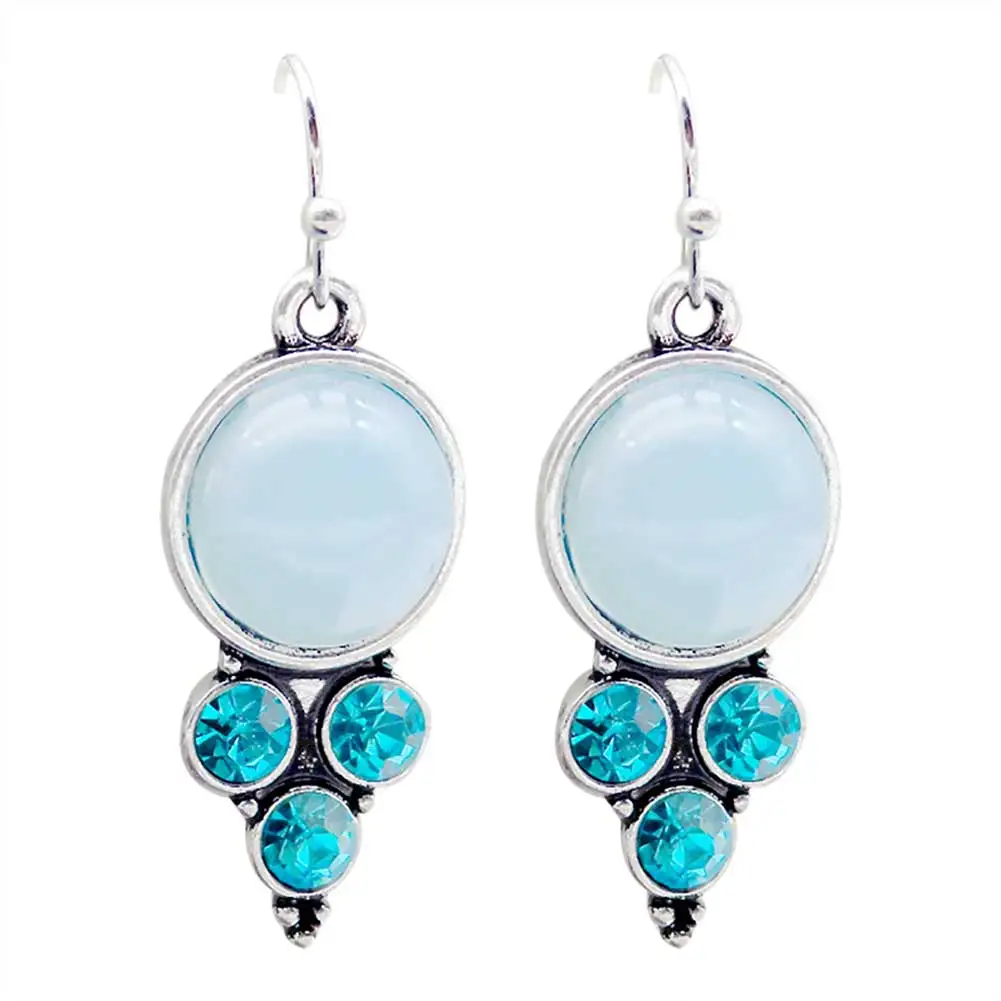 

Antique Style Geometry Moonstone Drop Earrings Boho Round Blue Opal Earrings Female Zircon Wedding Jewelry For Women