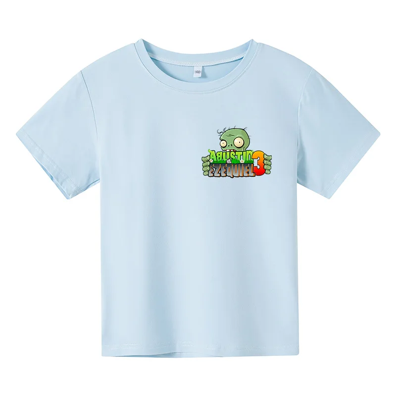 

Summer Cotton Round Neck Boys and Girls Short-sleeved Game Plants and Zombie Print Children's T-shirt Cute Tops 4T-14T
