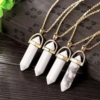 

Natural stone, Japanese and Korean personality, selling white turquoise plated imitation gold necklace TRSN028-G LKNTRSN028